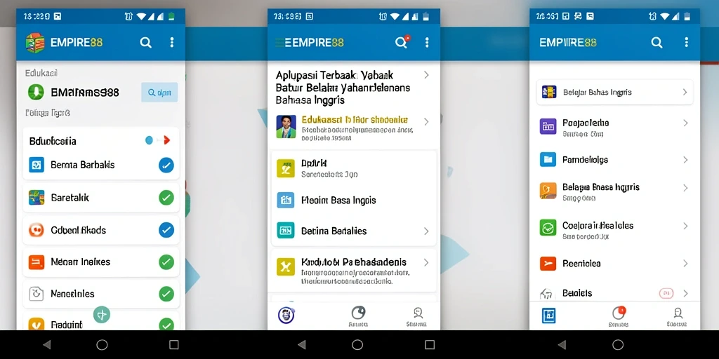 Screenshot EMPIRE88 menunjukkan antarmuka aplikasi belajar Bahasa Inggris yang interaktif.