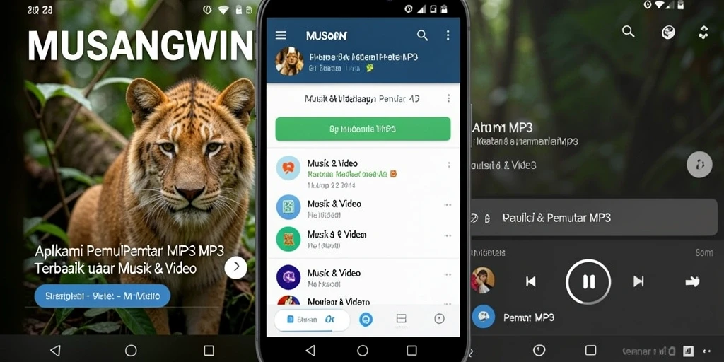 Tampilan antarmuka aplikasi Pemutar MP3 yang elegan dan mudah digunakan.