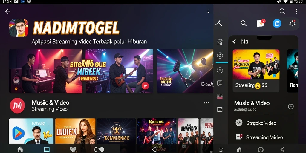 Antarmuka aplikasi NADIMTOGEL dengan pilihan Streaming Video yang beragam.
