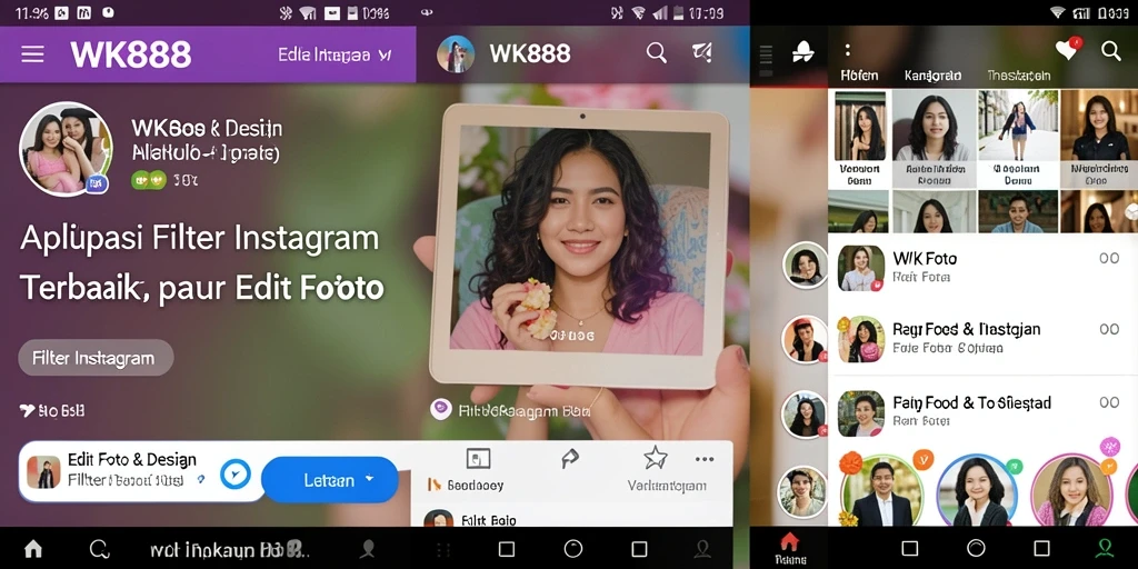 Antarmuka WK888 dengan berbagai pilihan filter Instagram yang menarik.