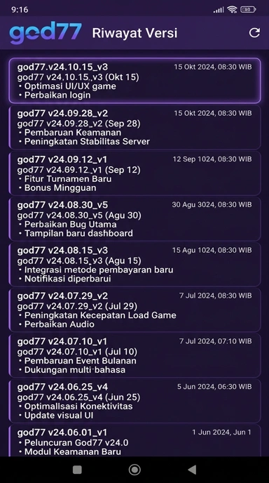 Riwayat Versi Aplikasi god77 untuk Android